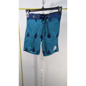 Volcom Boys Board Shorts Size 6 Teal Navy Geometric 45th St Swim Trunks Y0821341